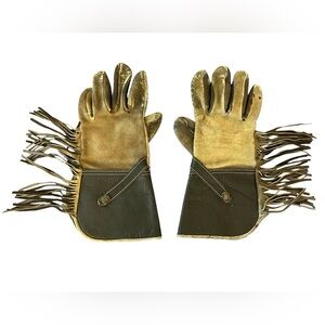 Vintage Brown and Tan Leather Fringe Gloves